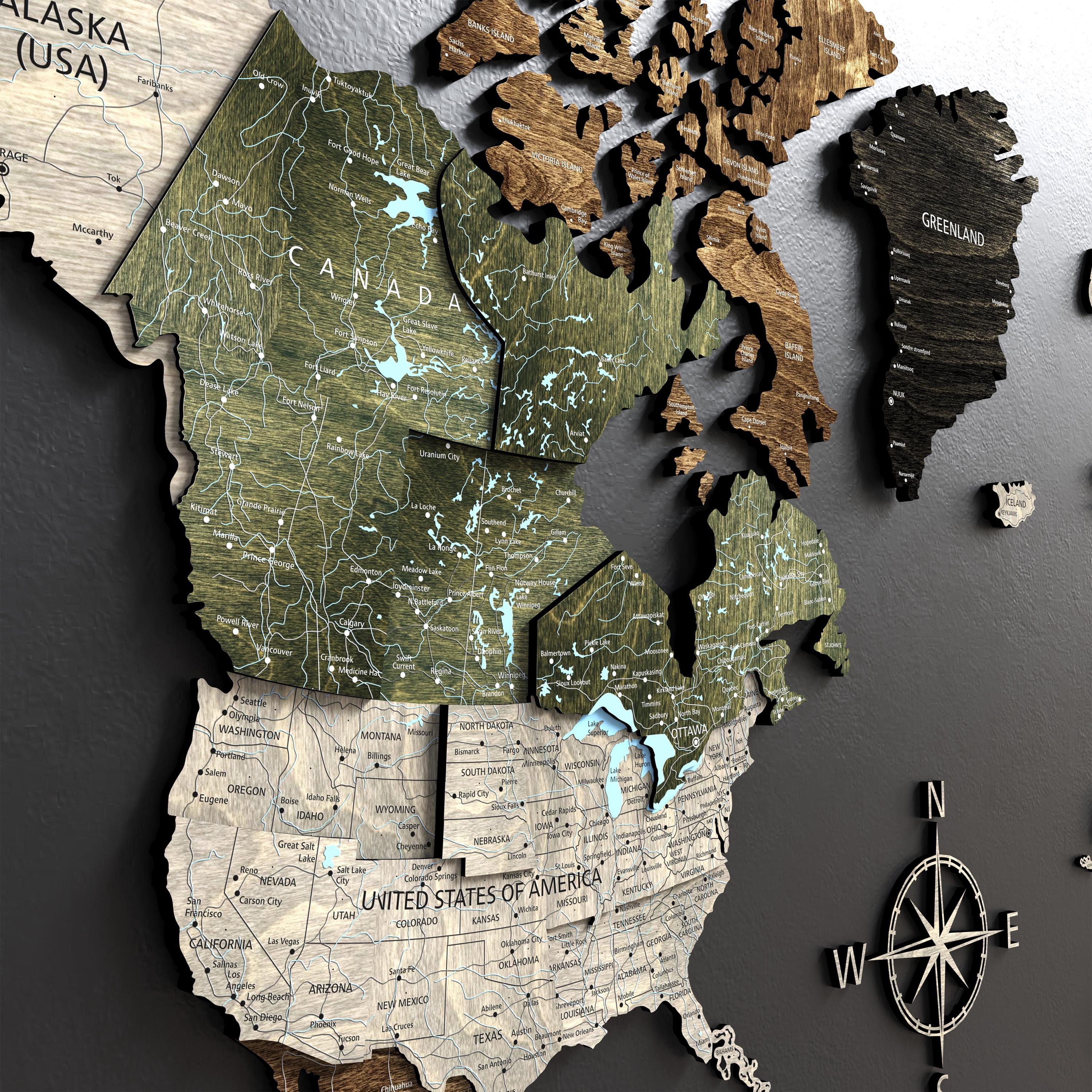 Wood Large Map Wall Décor - Handmade Travelers Map
