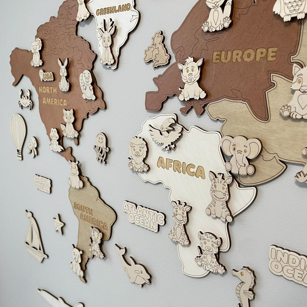 Kids world map safari nursery decor girls boys room