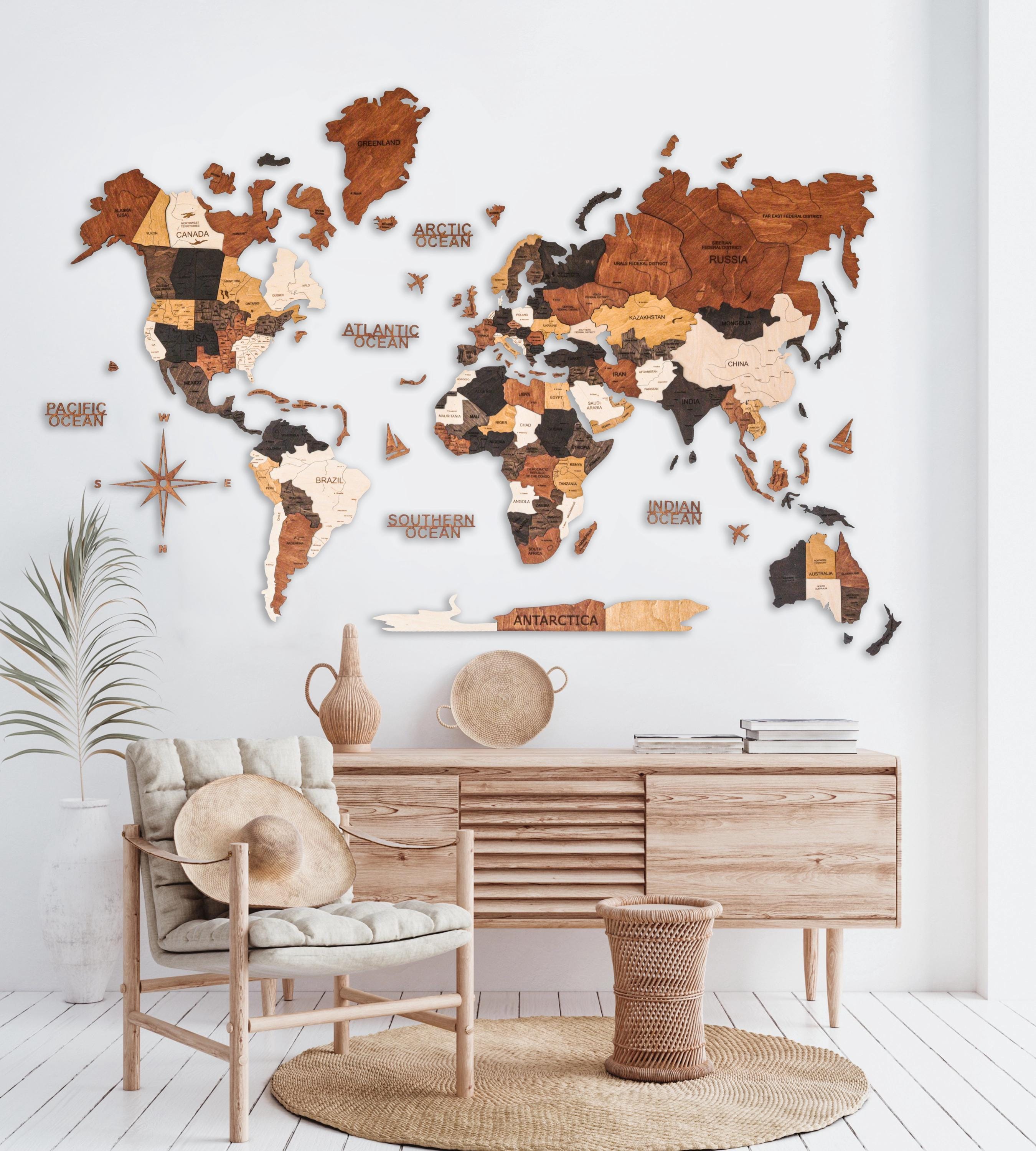 Wooden World Map - Living Room Decor