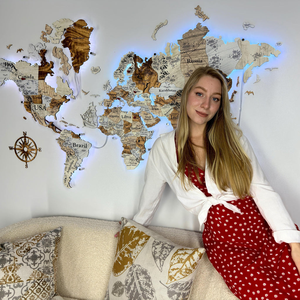 3D Large World Map Couples Travel Gift